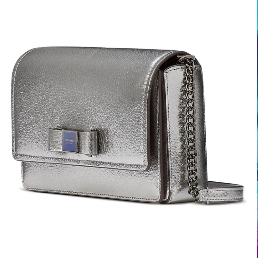 Kate Spade Chic New York Metallic Leather Flap Chain purse NWT Snap closure